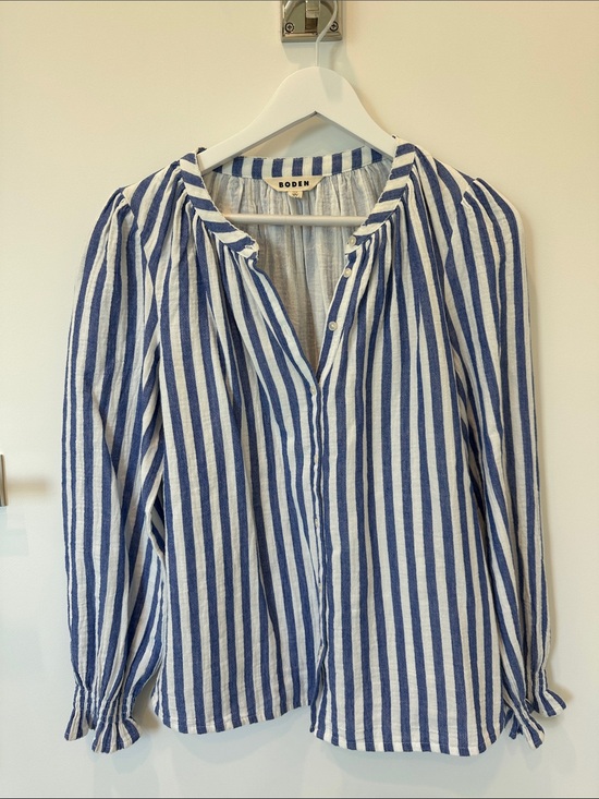 Boden Tops - Boden Navy and White Vertical Stripe Peasant Blouse - size 8